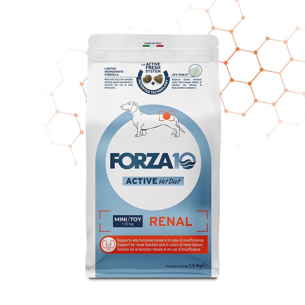 Forza 10 Renal Active cane, forza 10 crocchette cane, crocchette renali cane mini, cibo dietetico cane insufficienza renale, Active Vet Diet Renal, Forza10 Mini Toy renale