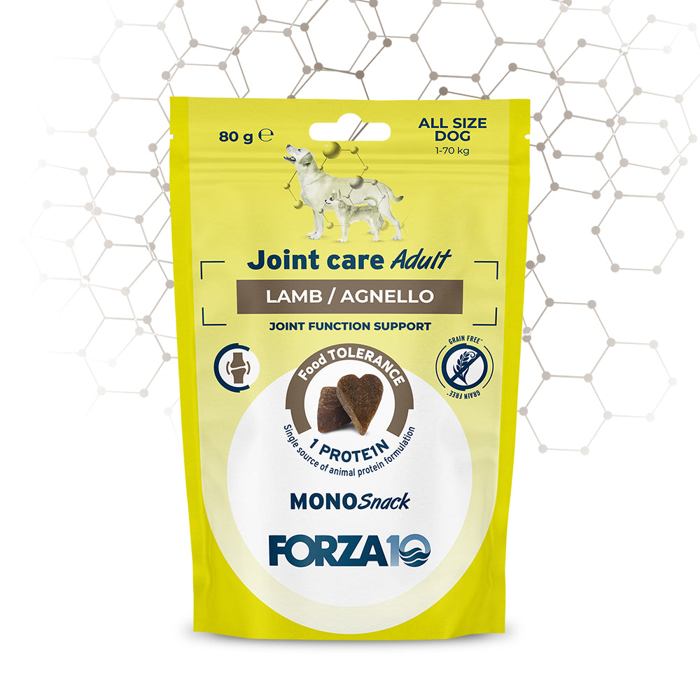 Snack cane anziano, Forza 10 Joint Care snack cane, snack articolazioni cane, snack monoproteico ipoallergenico cane, snack grain free cane, Forza 10 Mono Snack