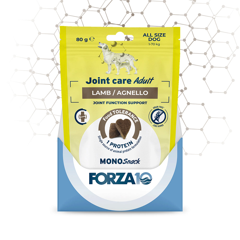 Snack cane anziano, Forza 10 Joint Care snack cane, snack articolazioni cane, snack monoproteico ipoallergenico cane, snack grain free cane, Forza 10 Mono Snack