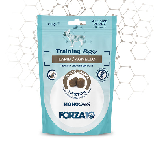 Snack cane cucciolo, Forza 10 Puppy Mono Snack, snack per cuccioli grain free, snack monoproteico cucciolo, snack ipoallergenico cane cucciolo, snack cuccioli