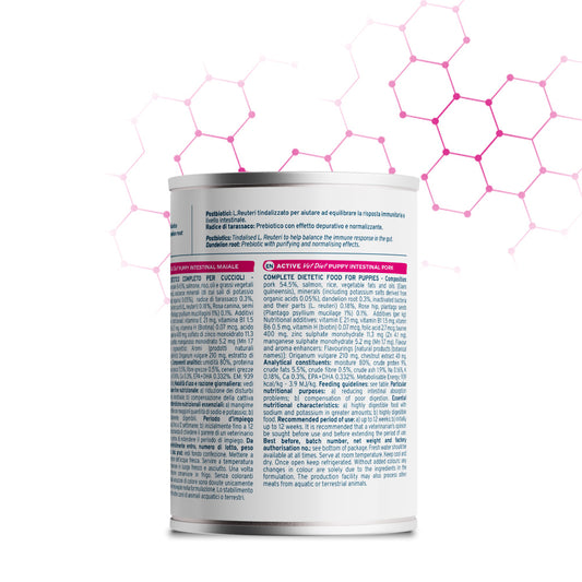 Forza10 Puppy Intestinal umido, umido cucciolo intestinale, alimento dietetico cuccioli, umido ipoallergenico cane cucciolo, Forza10 Puppy Intestinal 390g, cibo umido cucciolo digestione delicata, alimento con postbiotici cane, umido cane con tarassaco, alimento intestinale per cuccioli, umido cane sensibilità alimentari