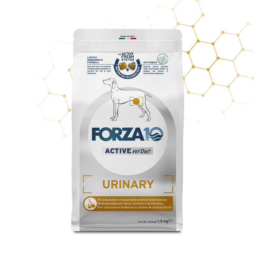Forza10 Urinary Medium, Crocchette Urinary cane taglia media, Forza10 supporto vie urinarie cane, Alimentazione dietetica cane disturbi urinari, Crocchette terapeutiche cane struvite, Proteina di pesce Urinary Forza10, Cibo secco cane con calcoli urinario
