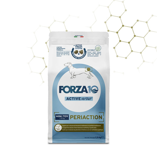 Forza10 Periaction Mini, crocchette cani piccola taglia perianali, vet diet toy cane, cibo ipoallergenico cani piccoli, disturbi ghiandole perianali cane
