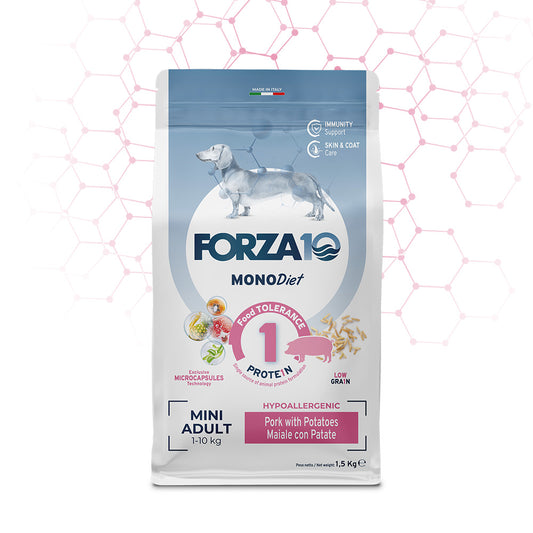 Forza 10 Crocchette Cane Mini Diet Mono, Forza10 Mono Diet Mini, crocchette ipoallergeniche cane, cibo per cani piccola taglia, alimentazione cane con allergie, crocchette monoproteiche per cani