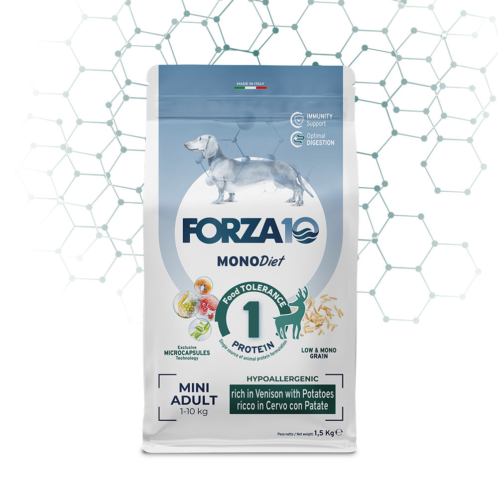 Forza 10 Crocchette Cane Mini Diet Mono, Forza10 Mono Diet Mini, crocchette ipoallergeniche cane, cibo per cani piccola taglia, alimentazione cane con allergie, crocchette monoproteiche per cani