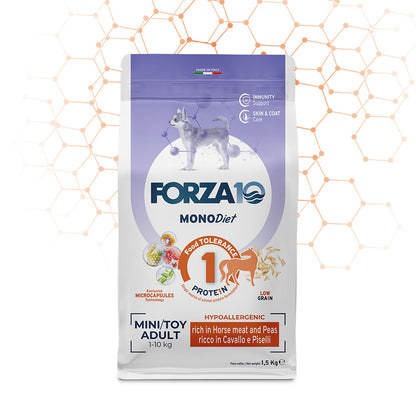 Forza 10 Crocchette Cane Mini Toy Diet Mono, Forza10 Mono Diet Mini Toy, crocchette ipoallergeniche cane, cibo per cani mini toy, alimentazione cane con allergie, crocchette monoproteiche Forza10