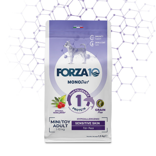 Forza 10 Crocchette Cane Mini Toy Diet Mono, Forza10 Mono Diet Mini Toy, crocchette ipoallergeniche cane, cibo per cani mini toy, alimentazione cane con allergie, crocchette monoproteiche Forza10