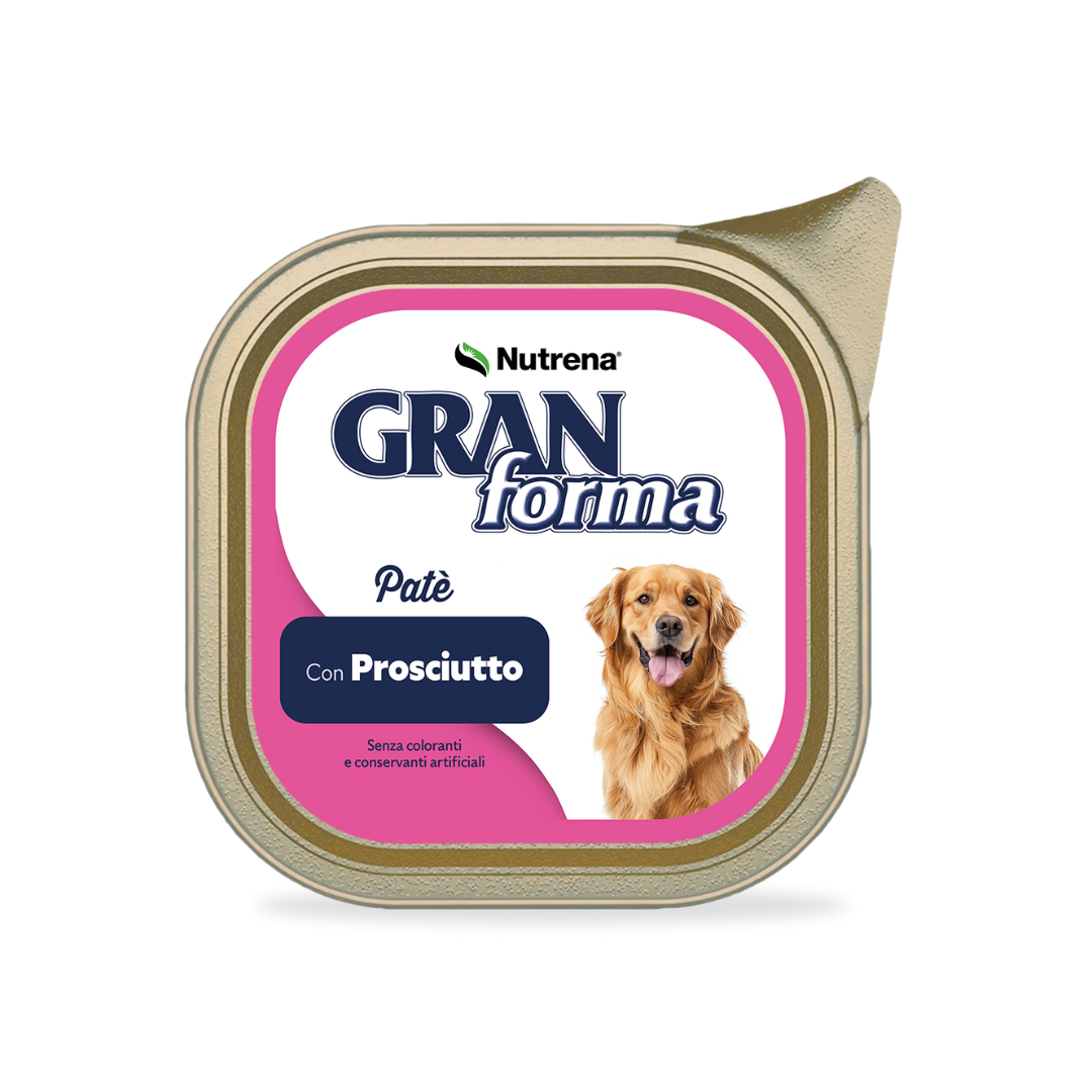 umido cane patè vellutati 300g, umido cani patè, GranForma vaschetta umido cane, patè doppia proteina cani adulti, cibo umido senza conservanti cane