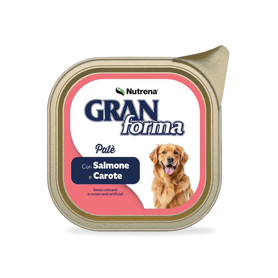 umido cane patè vellutati 300g, umido cani patè, GranForma vaschetta umido cane, patè doppia proteina cani adulti, cibo umido senza conservanti cane
