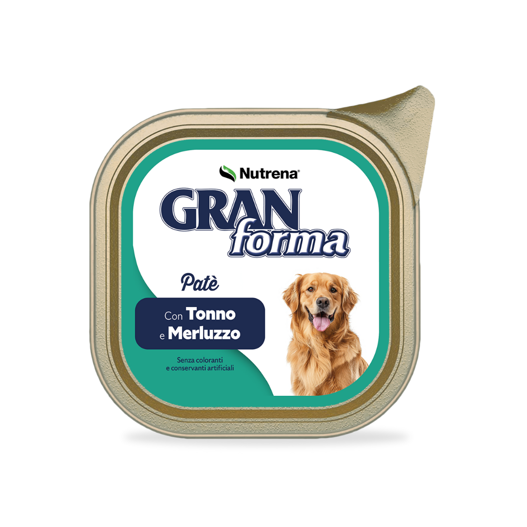umido cane patè vellutati 300g, umido cani patè, GranForma vaschetta umido cane, patè doppia proteina cani adulti, cibo umido senza conservanti cane