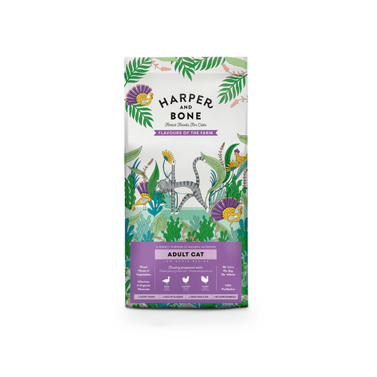 Crocchette Harper & Bone low grain per gatti adulti – pollo, fegato di tacchino, superfood, Omega-3/6 e probiotici. 2 kg formato ideale, crocchette gatti adulti low grain, Harper & Bone Adult, cibo secco gatti superfood, crocchette low grain 2kg