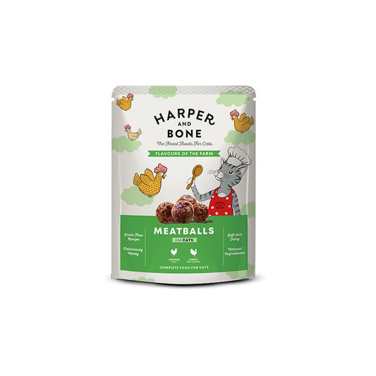 Polpette grain free Harper & Bone da 85 g per gatti: ricche di carni/pesce, Omega 3/6, verdure e superfood. Gustose e nutrienti, polpette grain free gatti, Harper & Bone meatballs 85g, snack senza cereali gatto, polpette naturali per gatto