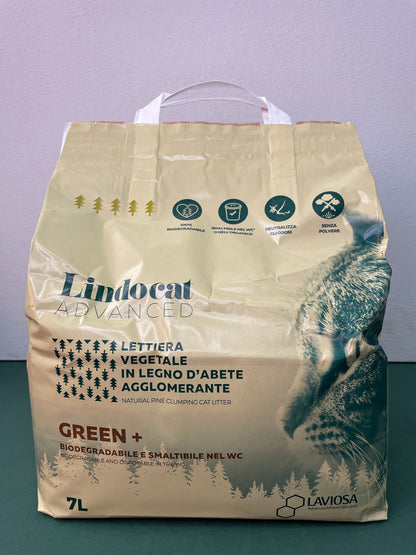 Lindocat Advance - Lettiera Vegetale Agglomerante in Legno d'Abete per gatti Green+ 7L
