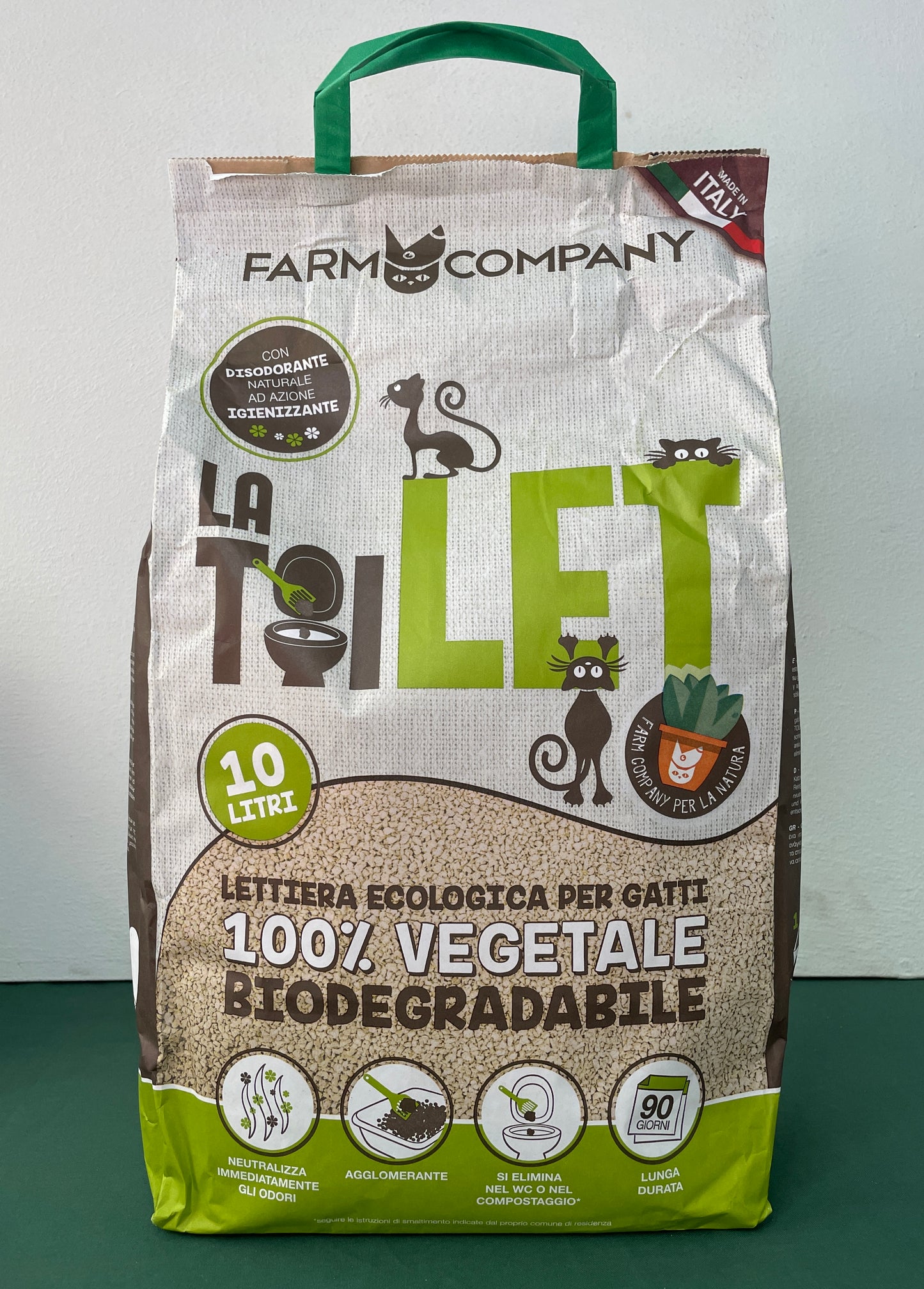 Farm Company - Lettiera Vegetale Ecologica Agglomerante per gatti La Toilet 10L