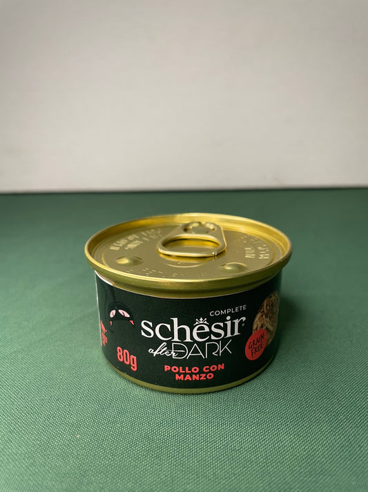 Schesir - Lattine di Umido Completo di Filetti in Brodo Senza Cereali per Gatti Adulti After Dark 80g