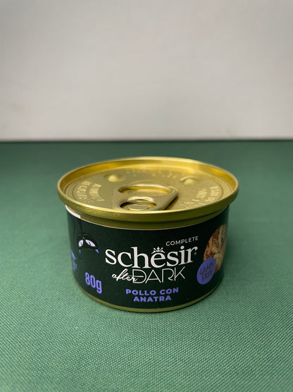 Schesir - Lattine di Umido Completo di Filetti in Brodo Senza Cereali per Gatti Adulti After Dark 80g
