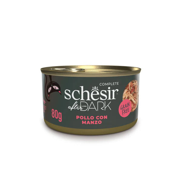 Schesir - Lattine di Umido Completo di Filetti in Brodo Senza Cereali per Gatti Adulti After Dark 80g