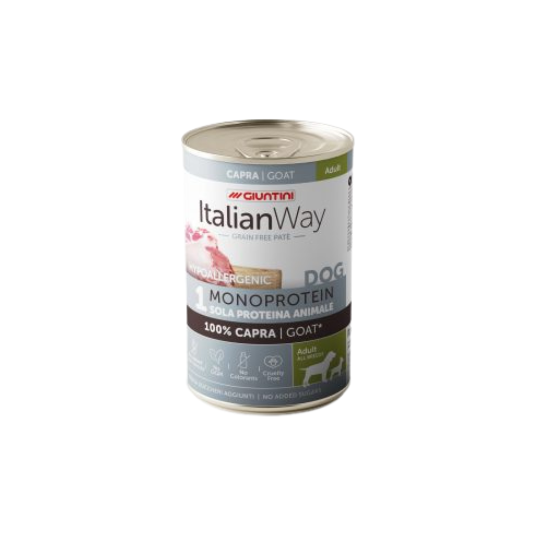 italianway umido monoproteico, cibo umido monoproteico cane adulto, umido naturale per cani adulti, alimento completo cane italiano, monoproteico cane intolleranze, italianway cane 400g, cibo per cani sensibili, umido ad alta digeribilità cane
