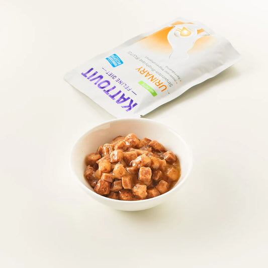kattovit urinary gatto, umido gatto vie urinarie 85g, feline diet urinary, alimento dietetico gatto urinario, cibo umido gatto supporto urinario, umido gatto, bocconcini curativi