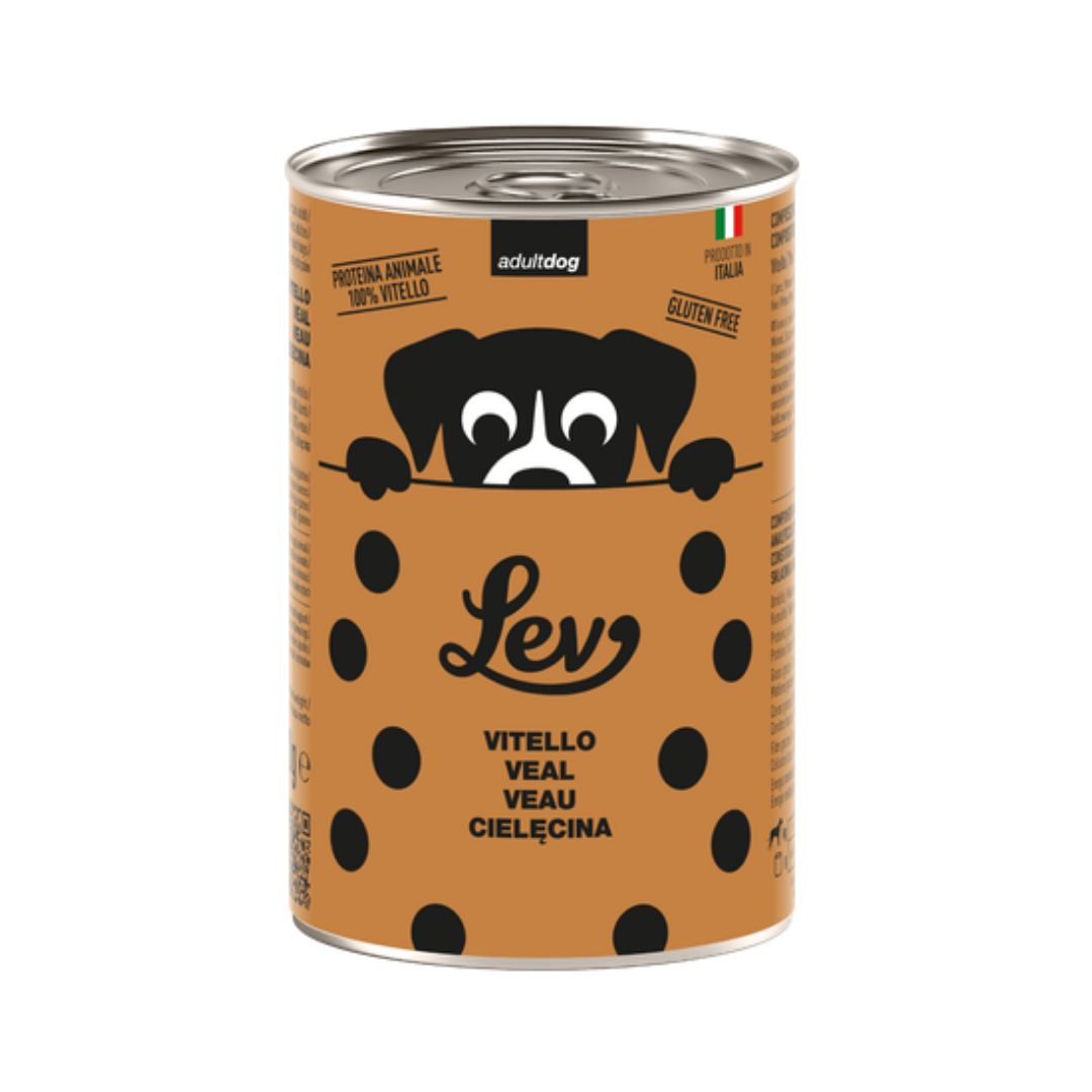 Lev umido cane 400g, alimento umido completo cane, cibo umido cane italiano, umido cane senza glutine, alimento cane 100 proteine animali, umido cane senza conservanti, cibo cane senza coloranti, alimento cane NO OGM, umido cane naturale, Lev cane completo