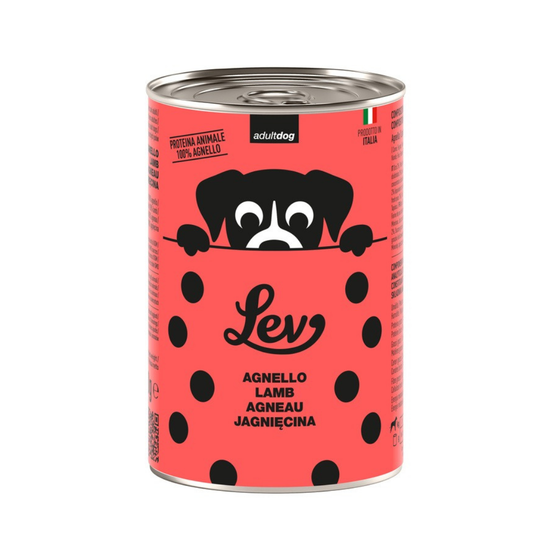 Lev umido cane 400g, alimento umido completo cane, cibo umido cane italiano, umido cane senza glutine, alimento cane 100 proteine animali, umido cane senza conservanti, cibo cane senza coloranti, alimento cane NO OGM, umido cane naturale, Lev cane completo
