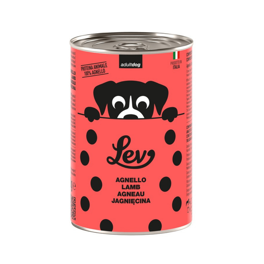 Lev umido cane 400g, alimento umido completo cane, cibo umido cane italiano, umido cane senza glutine, alimento cane 100 proteine animali, umido cane senza conservanti, cibo cane senza coloranti, alimento cane NO OGM, umido cane naturale, Lev cane completo