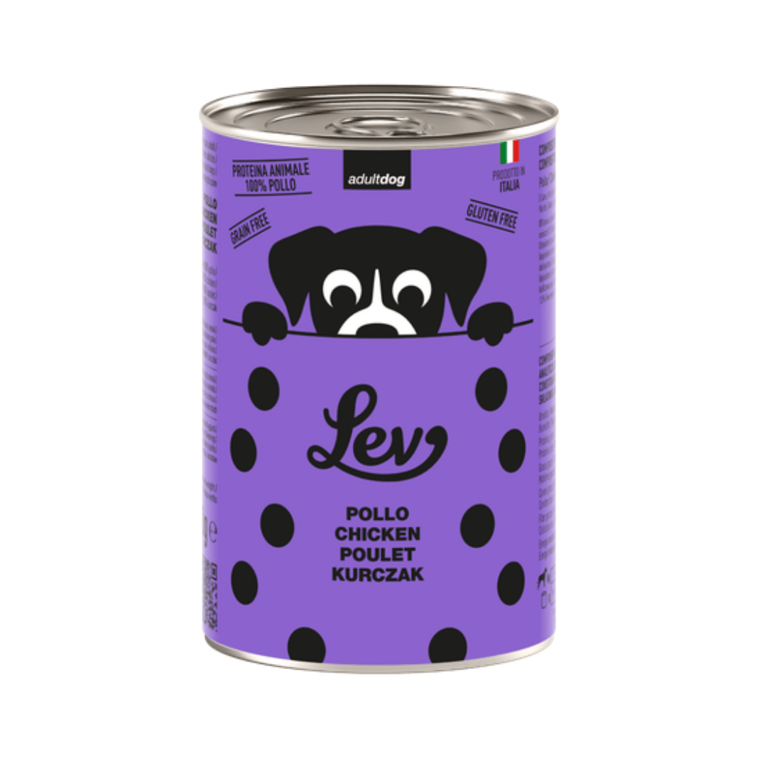Lev umido cane 400g, alimento umido completo cane, cibo umido cane italiano, umido cane senza glutine, alimento cane 100 proteine animali, umido cane senza conservanti, cibo cane senza coloranti, alimento cane NO OGM, umido cane naturale, Lev cane completo