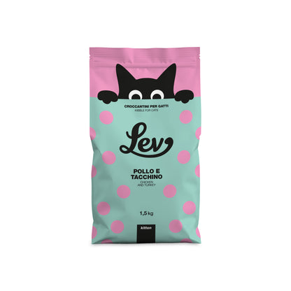 Crocchette Lev gattini, Crocchette per gatti cuccioli, Cibo secco per gatti cuccioli, Alimento completo gattini, Crocchette per gatti senza coloranti, Crocchette con olio di oliva e omega 3, Crocchette ricche di proteine per gattini