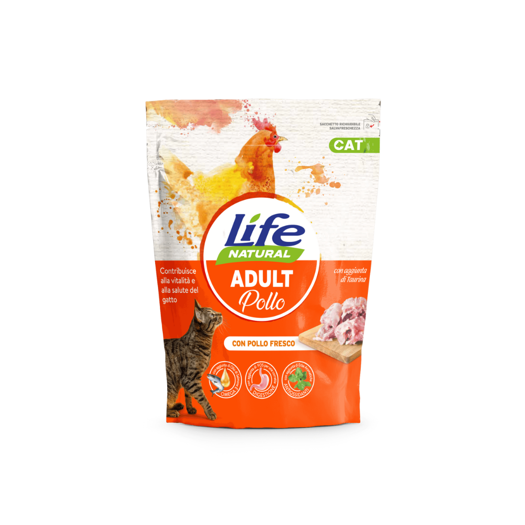 Life Natural Adult, crocchette per gatti adulti, cibo secco gatto, alimento completo gatto adulto, crocchette equilibrate gatti, Life Natural 800g