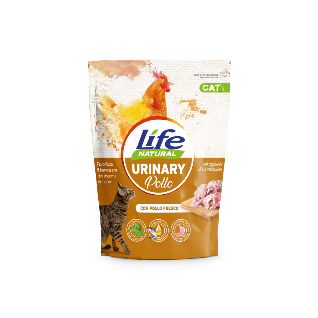 Life Natural Urinary, crocchette gatto vie urinarie, cibo secco gatto urinary, crocchette al pollo fresco gatto, alimento completo gatto urinario, Life Natural 800g