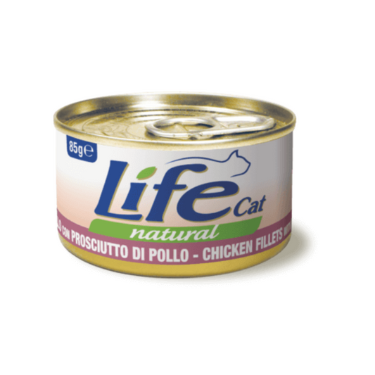 Umido gatto, umido per gatto, umido gatti, umido per gatti, umido naturale per gatti pollo, Life Natural filetti gatto, cibo umido gatti senza additivi, petto di pollo vapore per gatti, ricette Life Cat Natural 85 g
