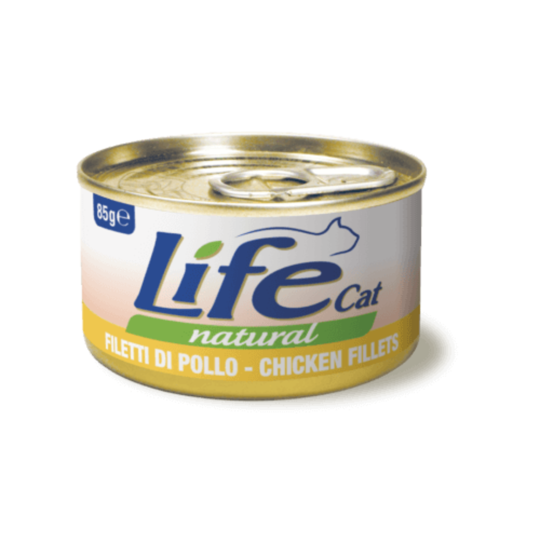 Umido gatto, umido per gatto, umido gatti, umido per gatti, umido naturale per gatti pollo, Life Natural filetti gatto, cibo umido gatti senza additivi, petto di pollo vapore per gatti, ricette Life Cat Natural 85 g