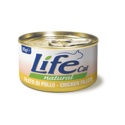 Umido gatto, umido per gatto, umido gatti, umido per gatti, umido naturale per gatti pollo, Life Natural filetti gatto, cibo umido gatti senza additivi, petto di pollo vapore per gatti, ricette Life Cat Natural 85 g