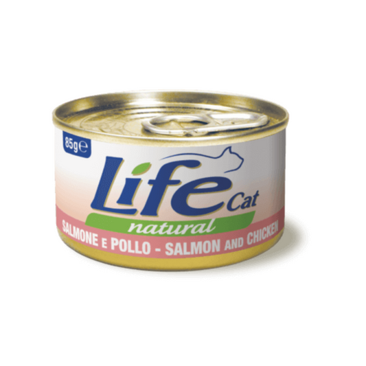 Umido gatto, umido per gatto, umido gatti, umido per gatti, umido naturale per gatti salmone, Life Natural filetti gatto, cibo umido gatti senza additivi, salmone al vapore per gatti, ricette Life Cat Natural 85 g, Life Natural salmone gatto