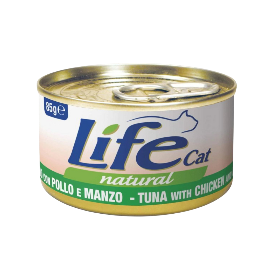 Umido gatto, umido per gatto, umido gatti, umido per gatti, umido naturale per gatti tonno, Life Natural filetti gatto, Life Natural trancetti gatto, cibo umido gatti senza additivi, ricette Life Cat Natural 85g