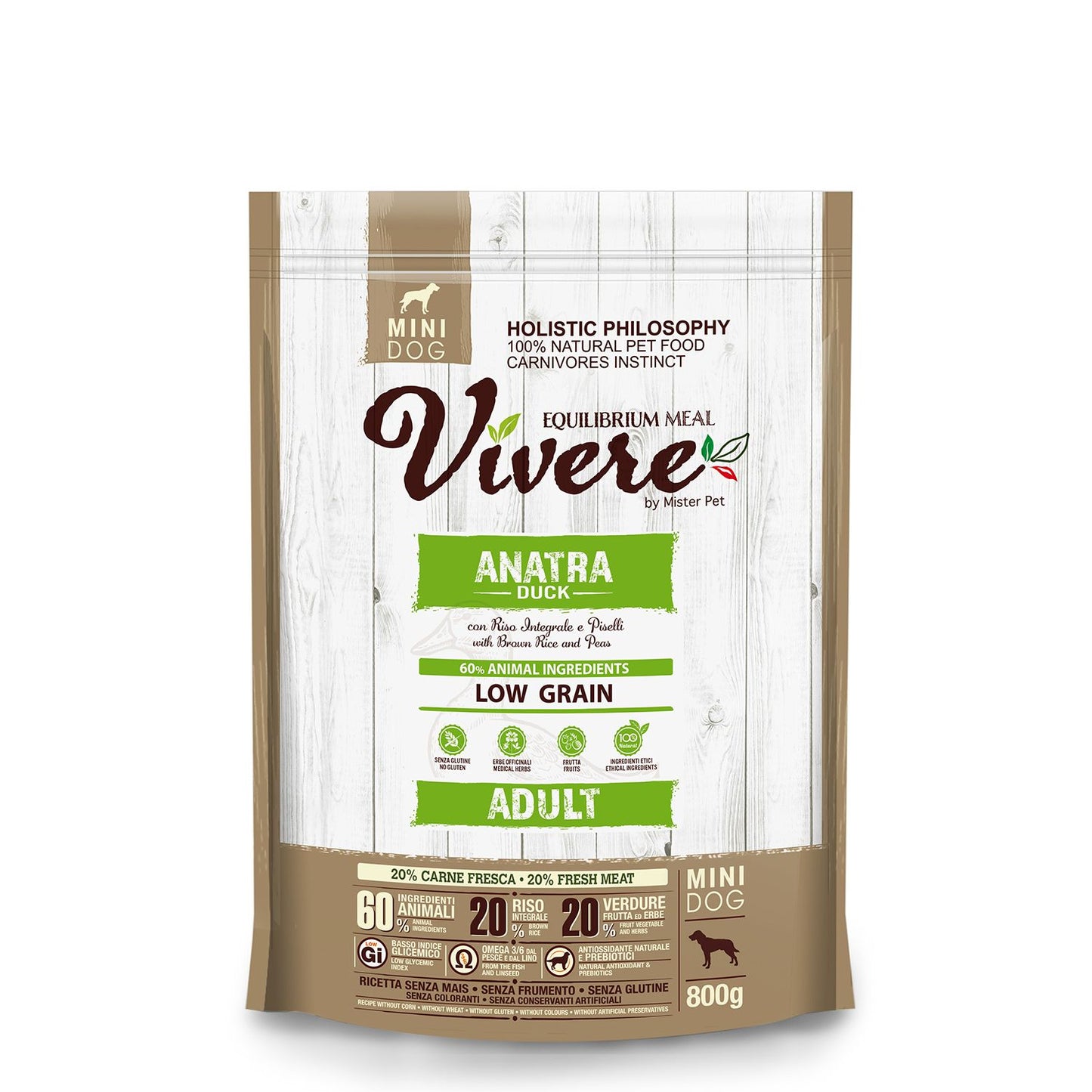 Vivere - Crocchette a Basso contenuto di Cereali per Cani PICCOLI ADULTI Mini 800g