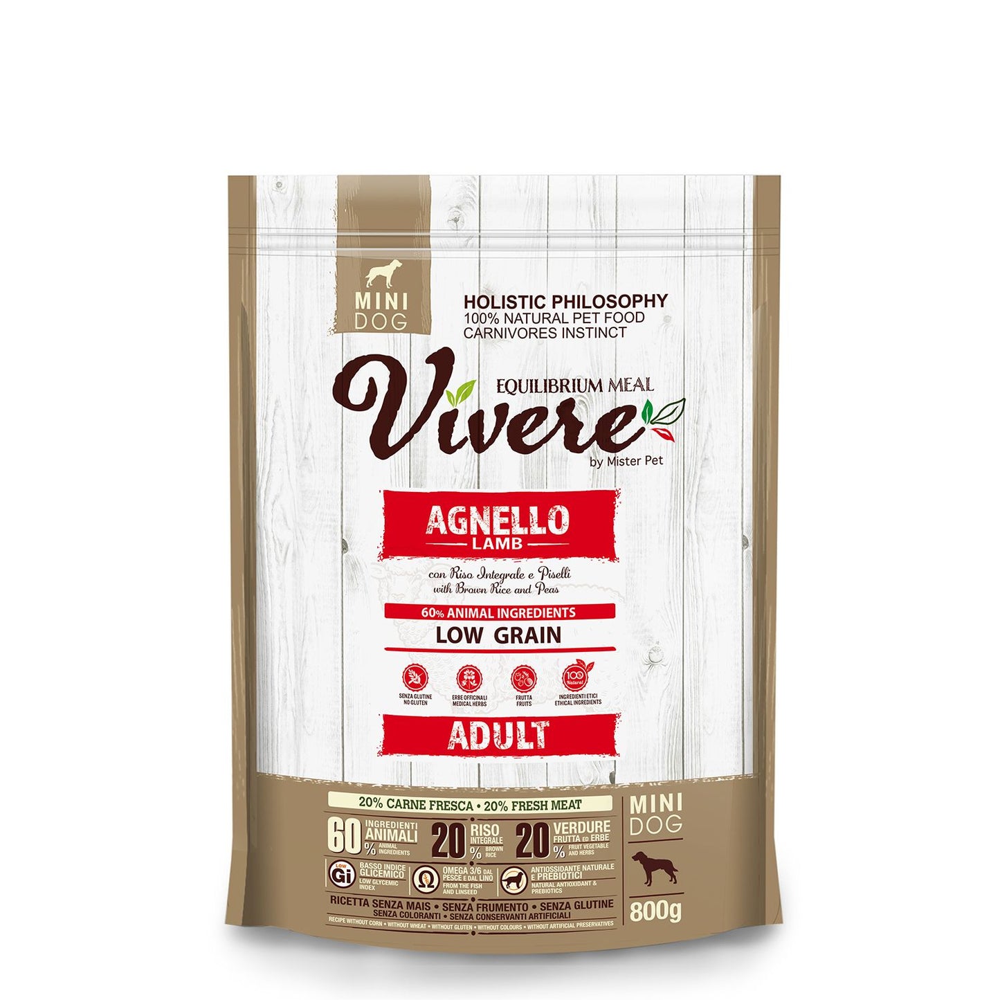 Vivere - Crocchette a Basso contenuto di Cereali per Cani PICCOLI ADULTI Mini 800g