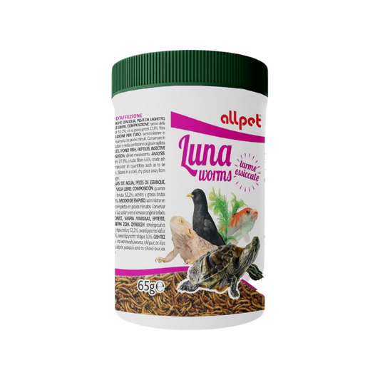 AllPet - Mangime con Tarme Essicate per Tartarughe, Rettili, Pesci da Laghetto e Uccelli Insettivori Luna Worms 65g