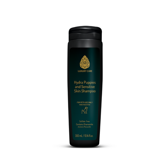 shampoo cuccioli pelle sensibile, Hydra Luxury Care Puppies & Sensitive Skin Shampoo, shampoo senza solfati per cani, shampoo ipoallergenico cucciolo, shampoo camomilla pelle delicata gatti, shampoo delicato cani e gatti 300 ml