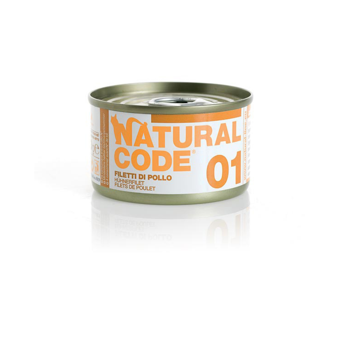 Natural Code Gatto, natural code umido gatto, natural code umido gatto recensioni, umido in acqua, lattina da 85g