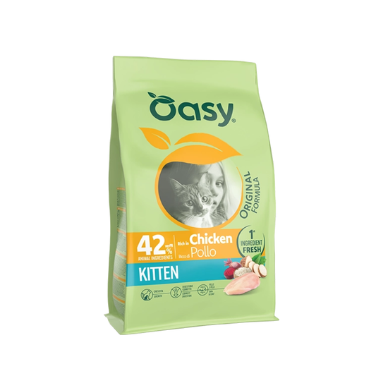 oasy kitten original formula pollo, crocchette gatti cuccioli 1,5 kg, cibo secco per gattini, oasy kitten pollo crocchette, alimentazione gatti cuccioli naturale, cibo gattini alta digeribilità, dieta nutriente cuccioli gatto