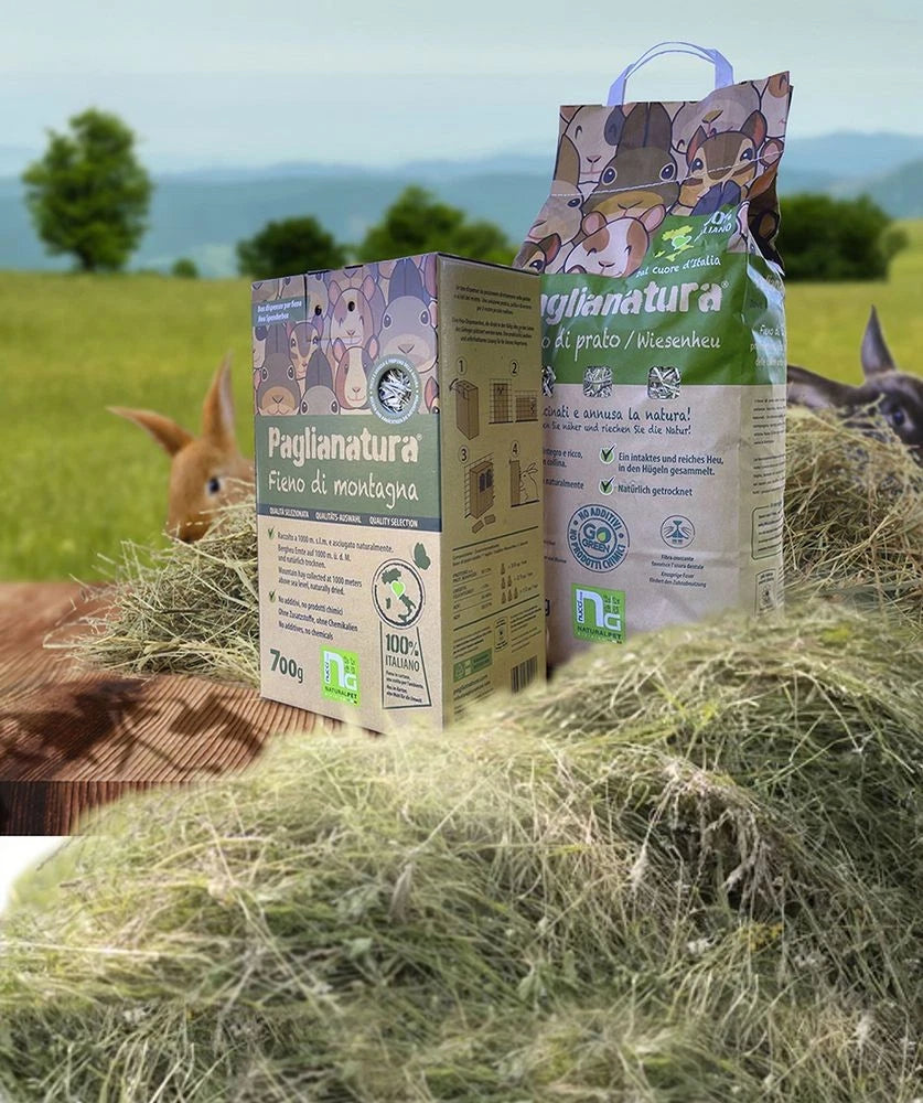 fieno di montagna pellettato conigli, fieno per roditori Paglianatura, fieno pellettato 3 kg, fieno naturale per conigli, fieno per cavie e cincillà, alimento ricco di fibre per conigli, fieno di montagna per roditori, cibo naturale per conigli e piccoli animali, Paglianatura fieno conigli