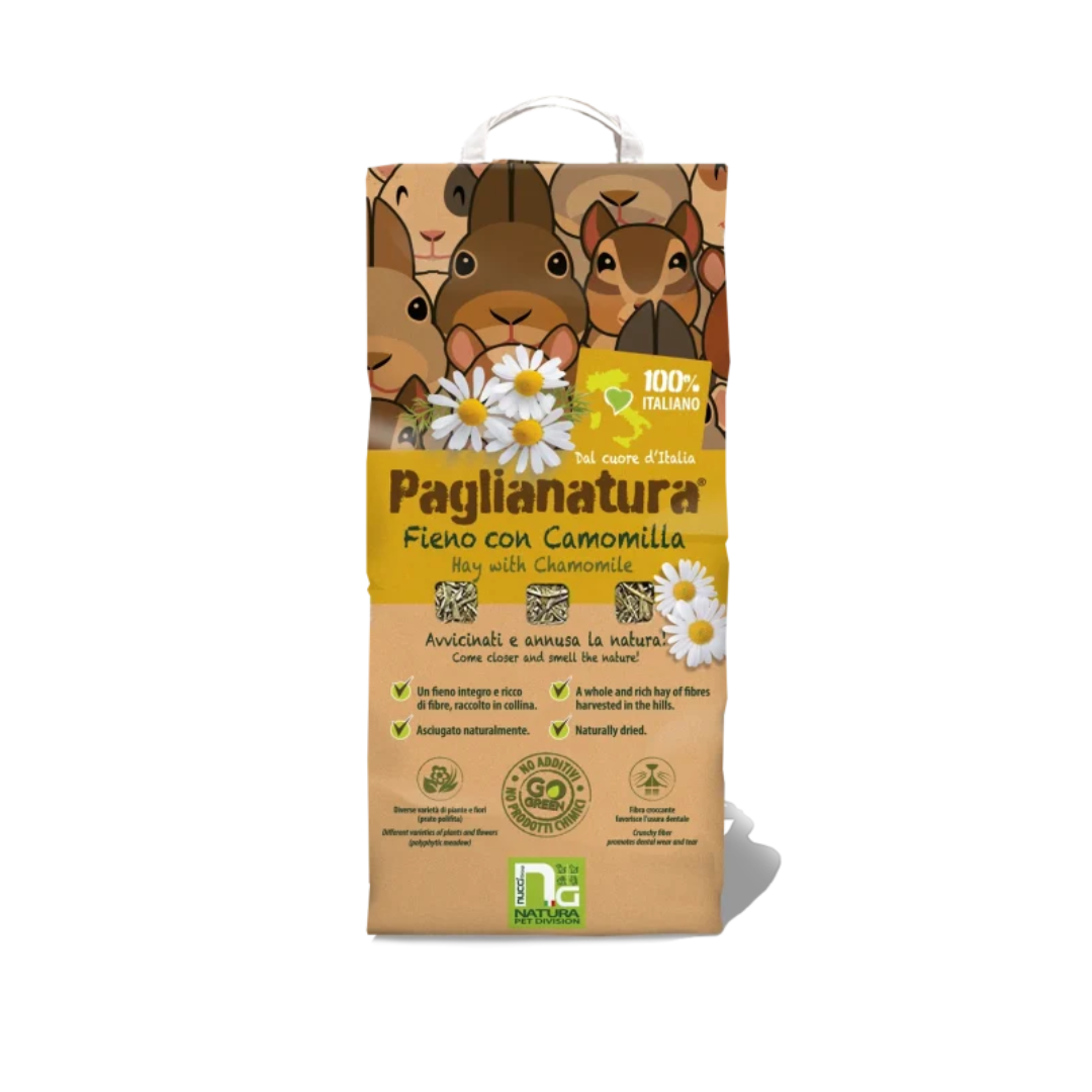fieno con camomilla per conigli, fieno naturale Paglianatura, fieno per roditori con erbe, fieno rilassante per conigli, fieno con camomilla 1,3 kg, alimento naturale per conigli e cavie, fieno italiano per roditori, Paglianatura fieno camomilla, cibo naturale per conigli e piccoli animali