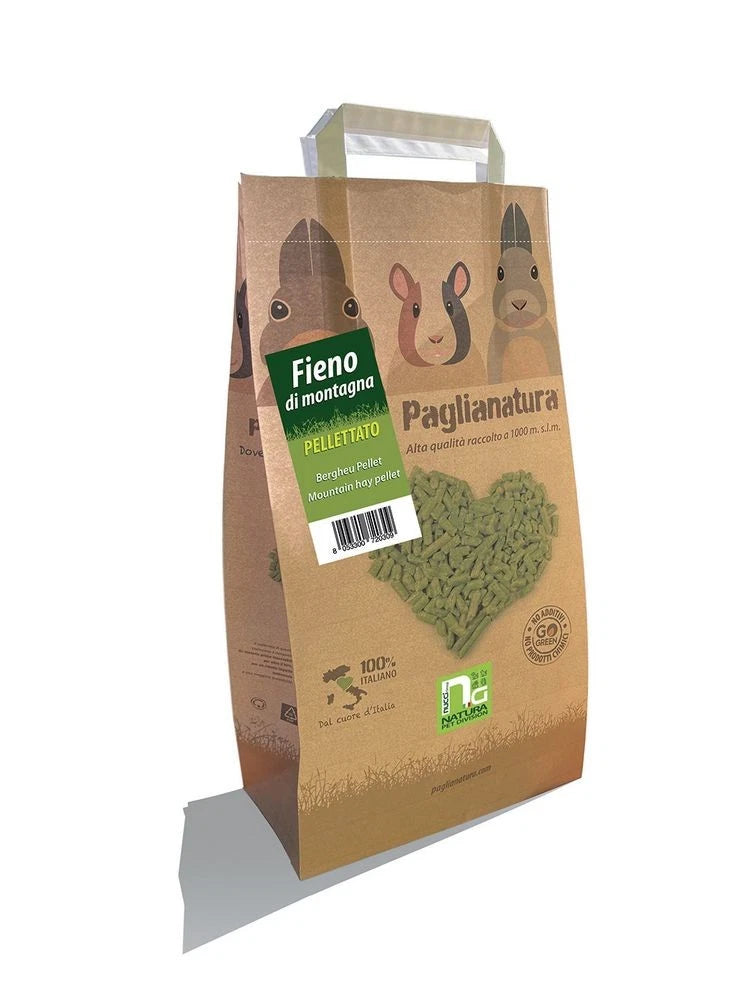fieno di montagna pellettato conigli, fieno per roditori Paglianatura, fieno pellettato 3 kg, fieno naturale per conigli, fieno per cavie e cincillà, alimento ricco di fibre per conigli, fieno di montagna per roditori, cibo naturale per conigli e piccoli animali, Paglianatura fieno conigli