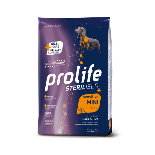 crocchette cane piccolo anatra, cibo per cani sterilizzati taglia mini, alimento ipoallergenico cane taglia piccola, crocchette digeribili per cani sensibili, cibo cane anatra e riso, crocchette leggere cane sterilizzato