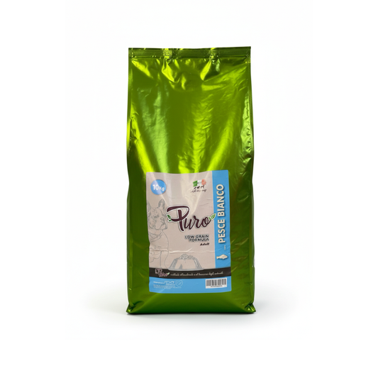 crocchette monoproteiche per cani, crocchette low grain cane, cibo naturale per cani adulti, crocchette senza glutine cane, alimenti per cani con allergie, cibo per cani al pesce bianco, made in Italy pet food, alimentazione sana cani, dieta monoproteica cane, cibo per cani sensibili, crocchette monoproteiche pesce bianco