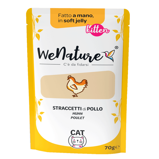 We Nature - Bustine di Umido Naturale Fatto a Mano in Gelatina Cotto al Vapore per Gatti Cuccioli Jelly Kitten 70g