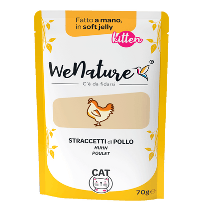 We Nature - Bustine di Umido Naturale Fatto a Mano in Gelatina Cotto al Vapore per Gatti Cuccioli Jelly Kitten 70g