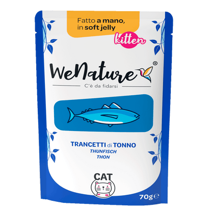 We Nature - Bustine di Umido Naturale Fatto a Mano in Gelatina Cotto al Vapore per Gatti Cuccioli Jelly Kitten 70g