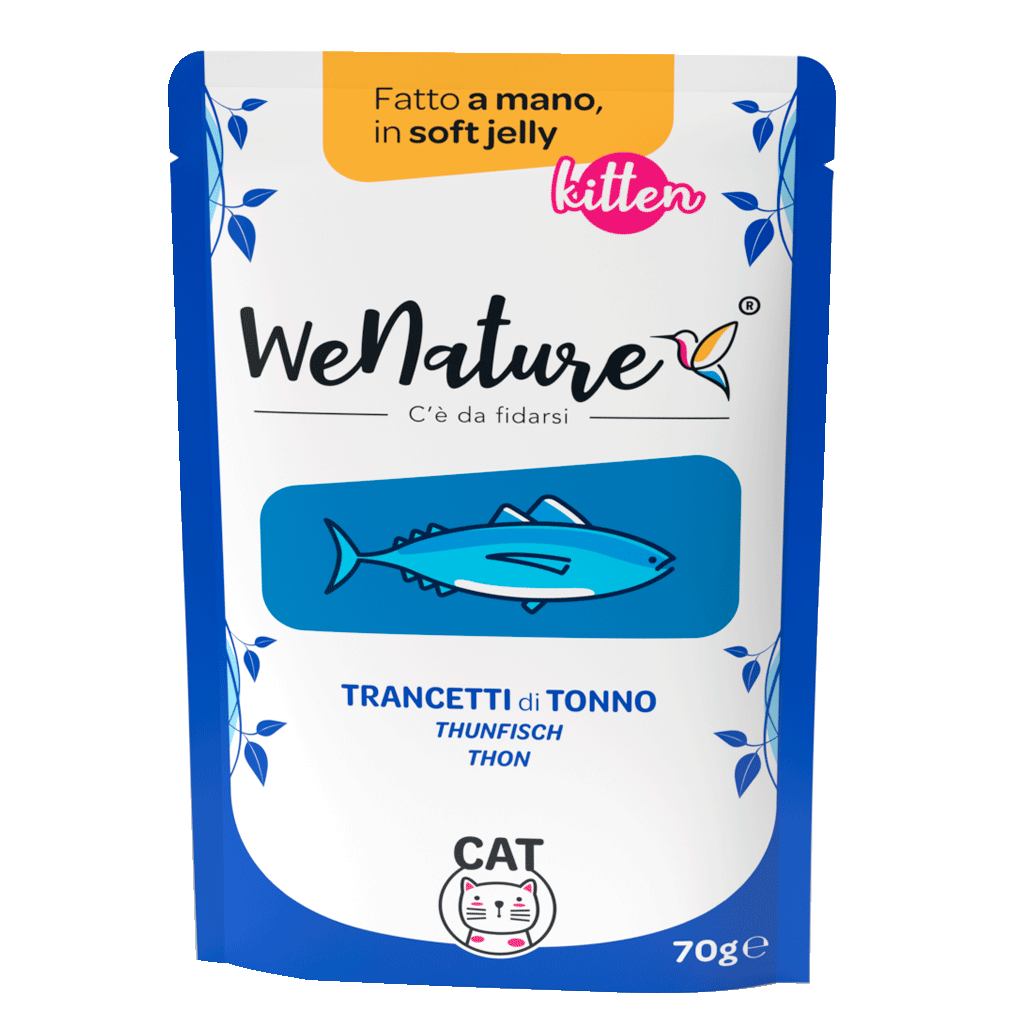 We Nature - Bustine di Umido Naturale Fatto a Mano in Gelatina Cotto al Vapore per Gatti Cuccioli Jelly Kitten 70g